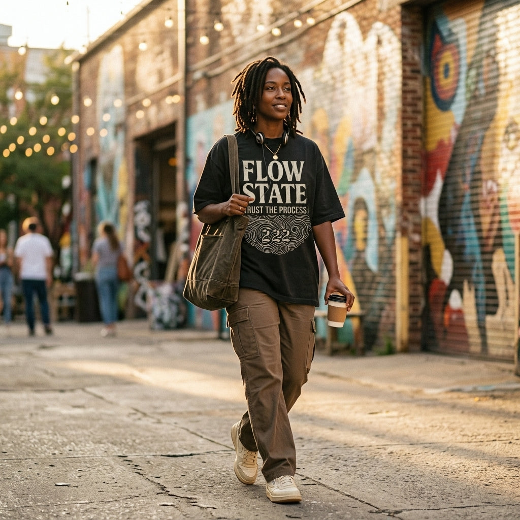222 Flow State Shirt | Trust The Process - Spiritual Streetwear - Oversized Graphic Tee - Unisex Cotton T-Shirt