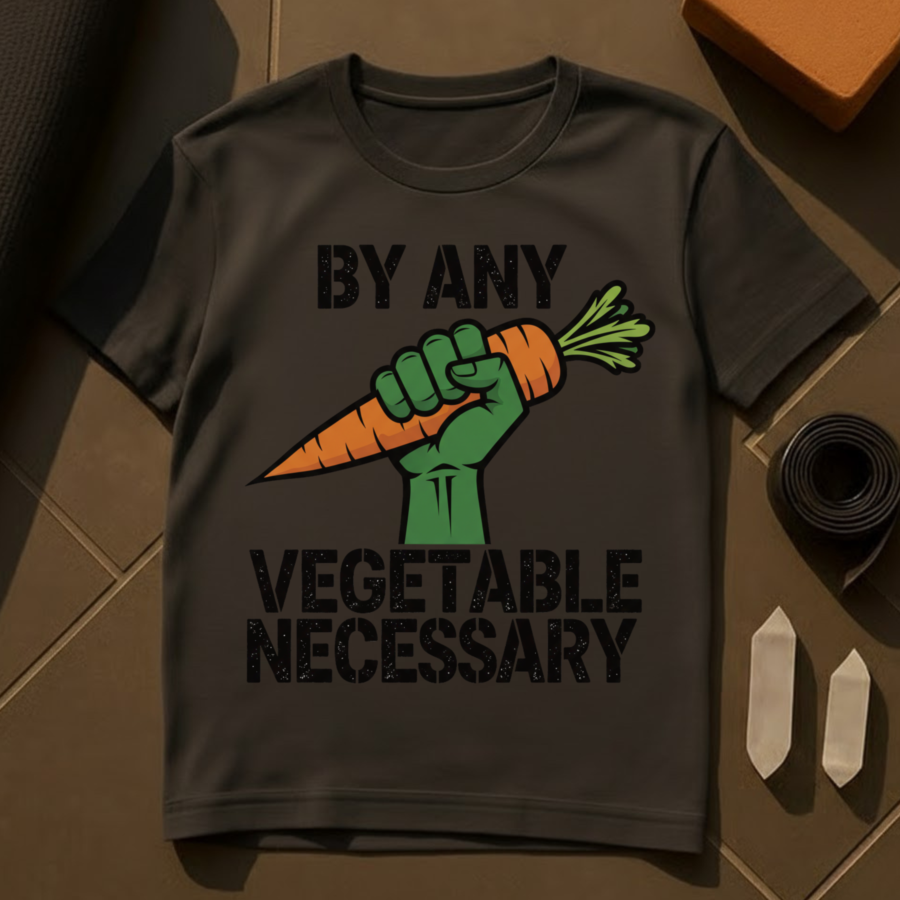 By Any Vegetable Necessary T-Shirt | Plant-Based Humor Vegan Cotton Tee