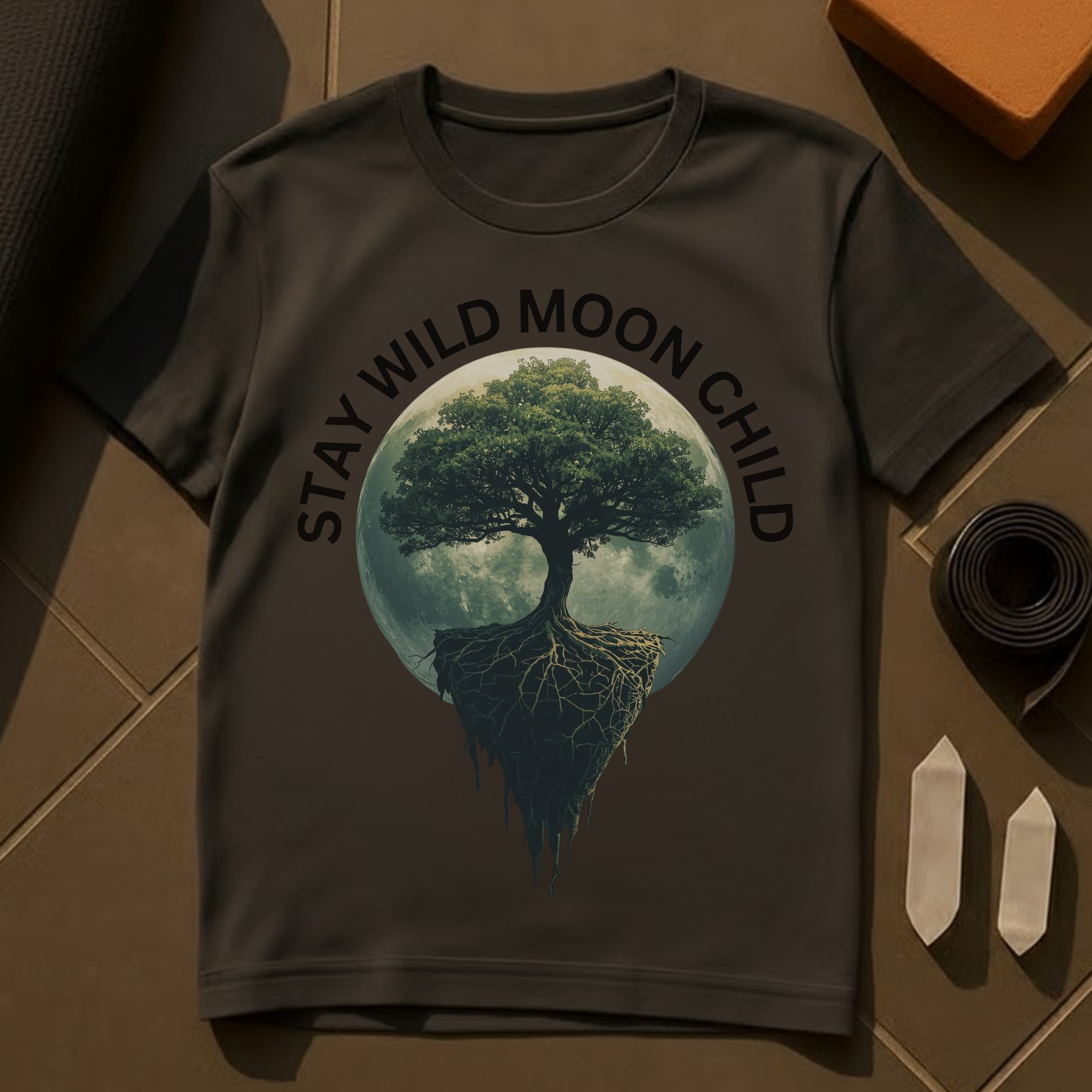 Moon Child Stay Wild T-Shirt | Cosmic Yoga & Meditation Cotton Tee