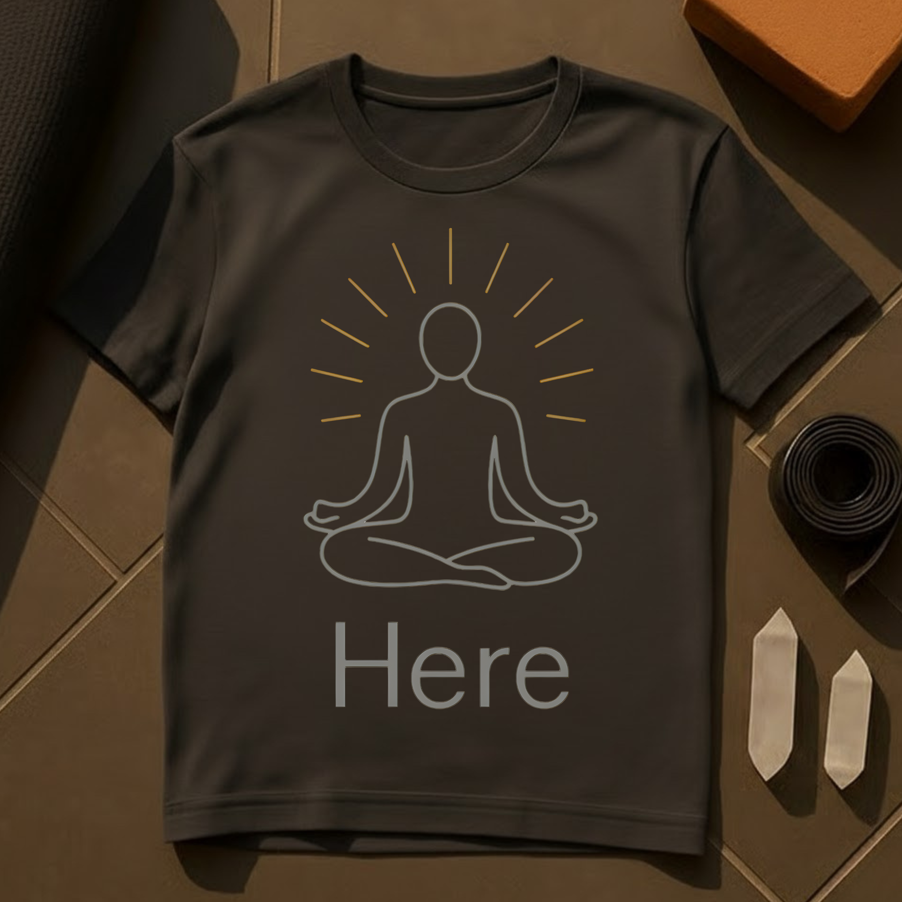 Here Meditating T-Shirt | Present Moment Mindfulness Cotton Tee