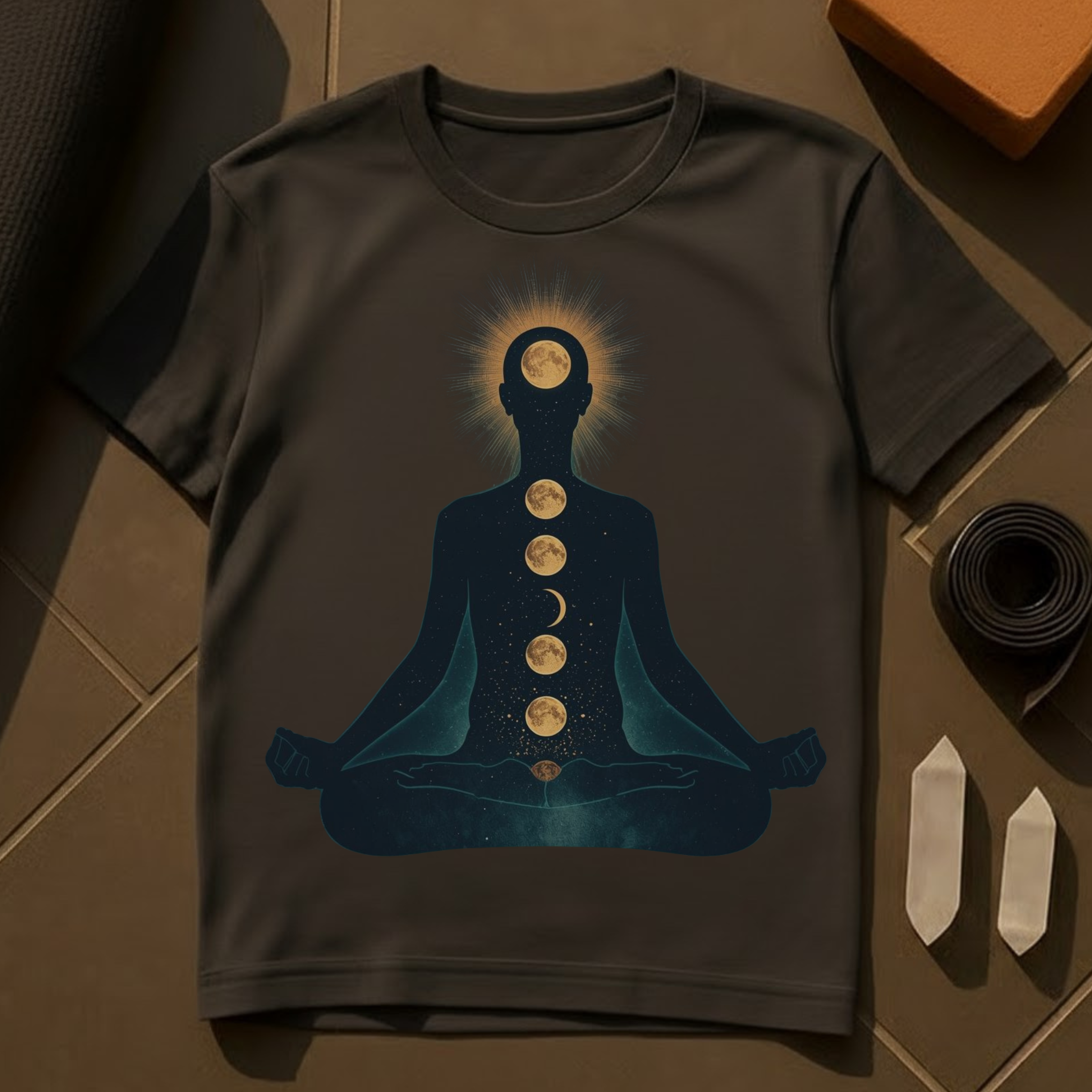 Moon Chakras T-Shirt | Celestial Yoga & Meditation Cotton Tee