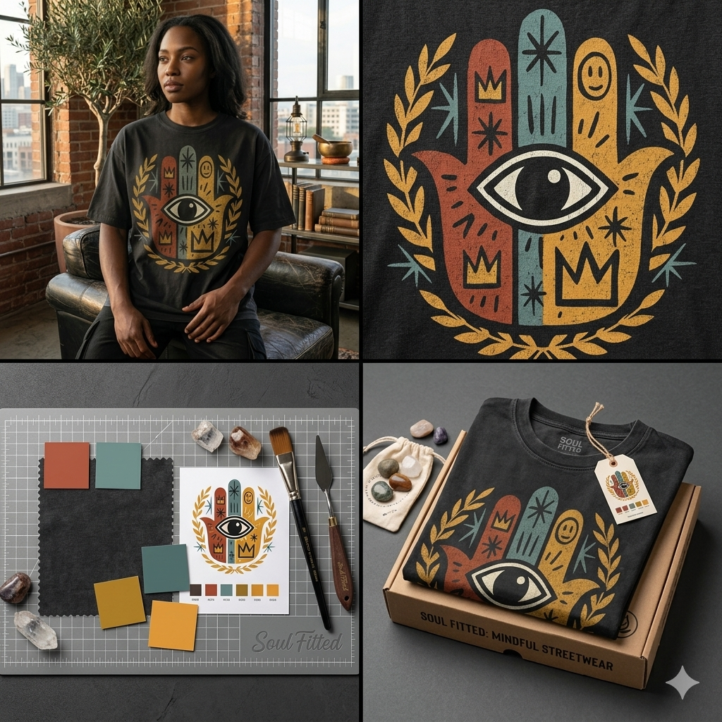 Hamsa Hand T-Shirt | Spiritual Streetwear Oversized Tee | Soul Fitted