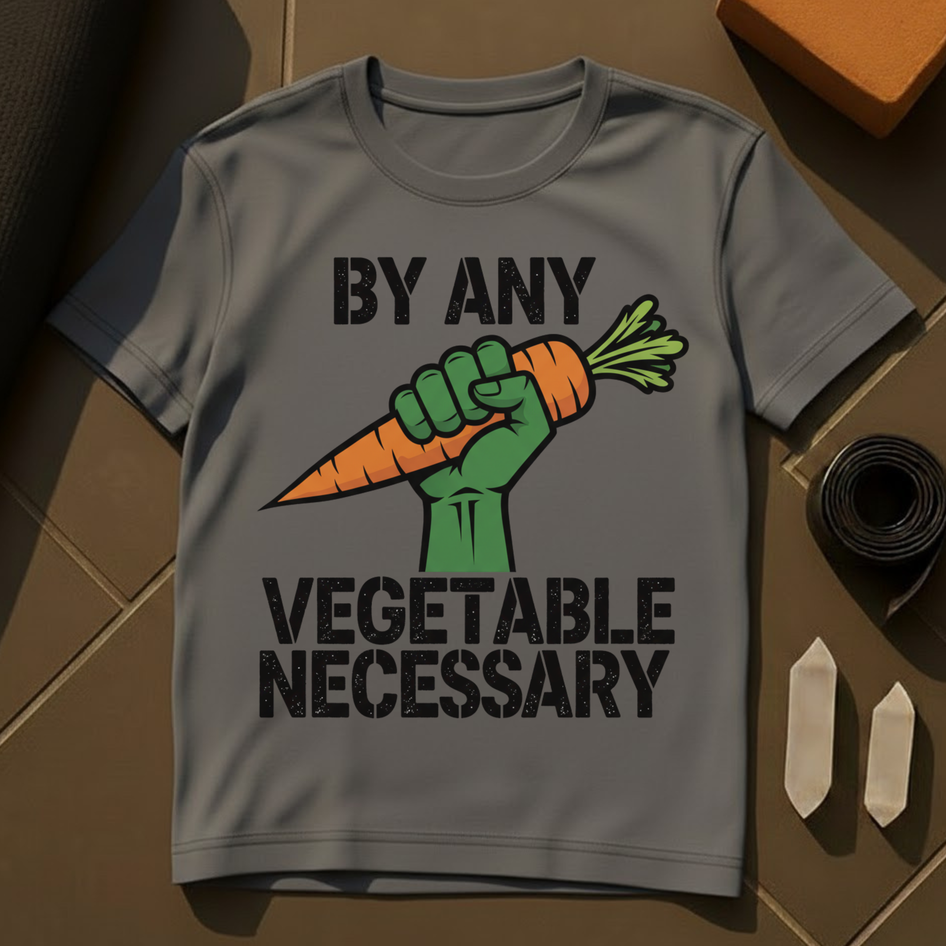By Any Vegetable Necessary T-Shirt | Plant-Based Humor Vegan Cotton Tee