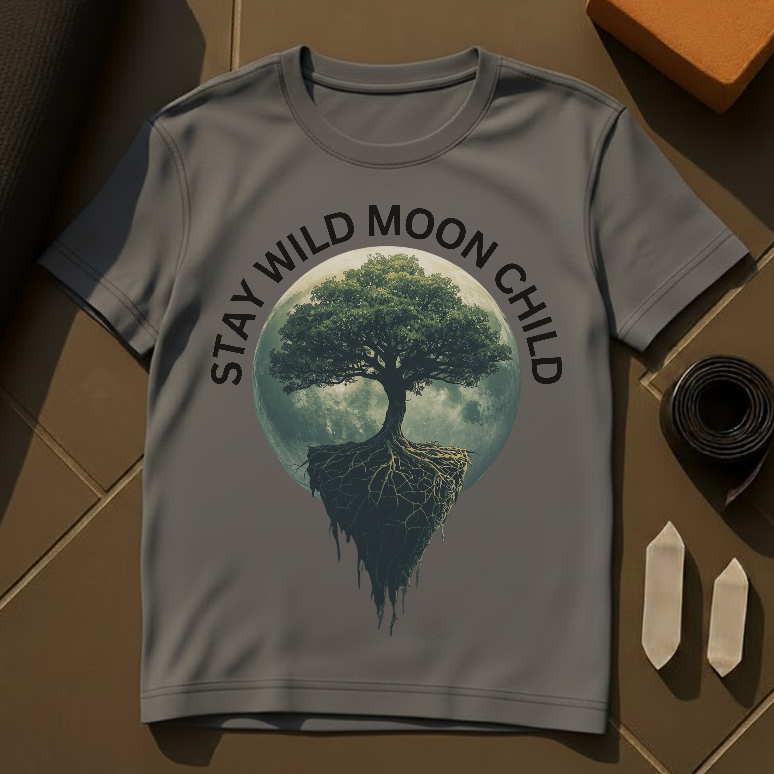 Moon Child Stay Wild T-Shirt | Cosmic Yoga & Meditation Cotton Tee