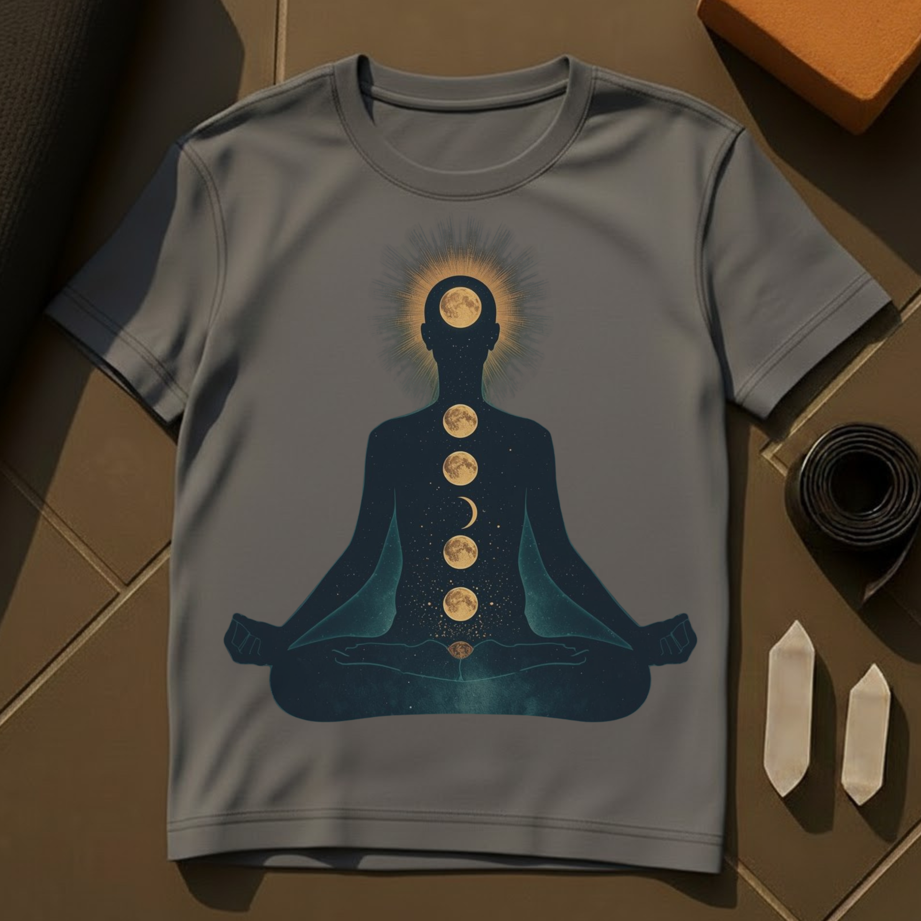 Moon Chakras T-Shirt | Celestial Yoga & Meditation Cotton Tee