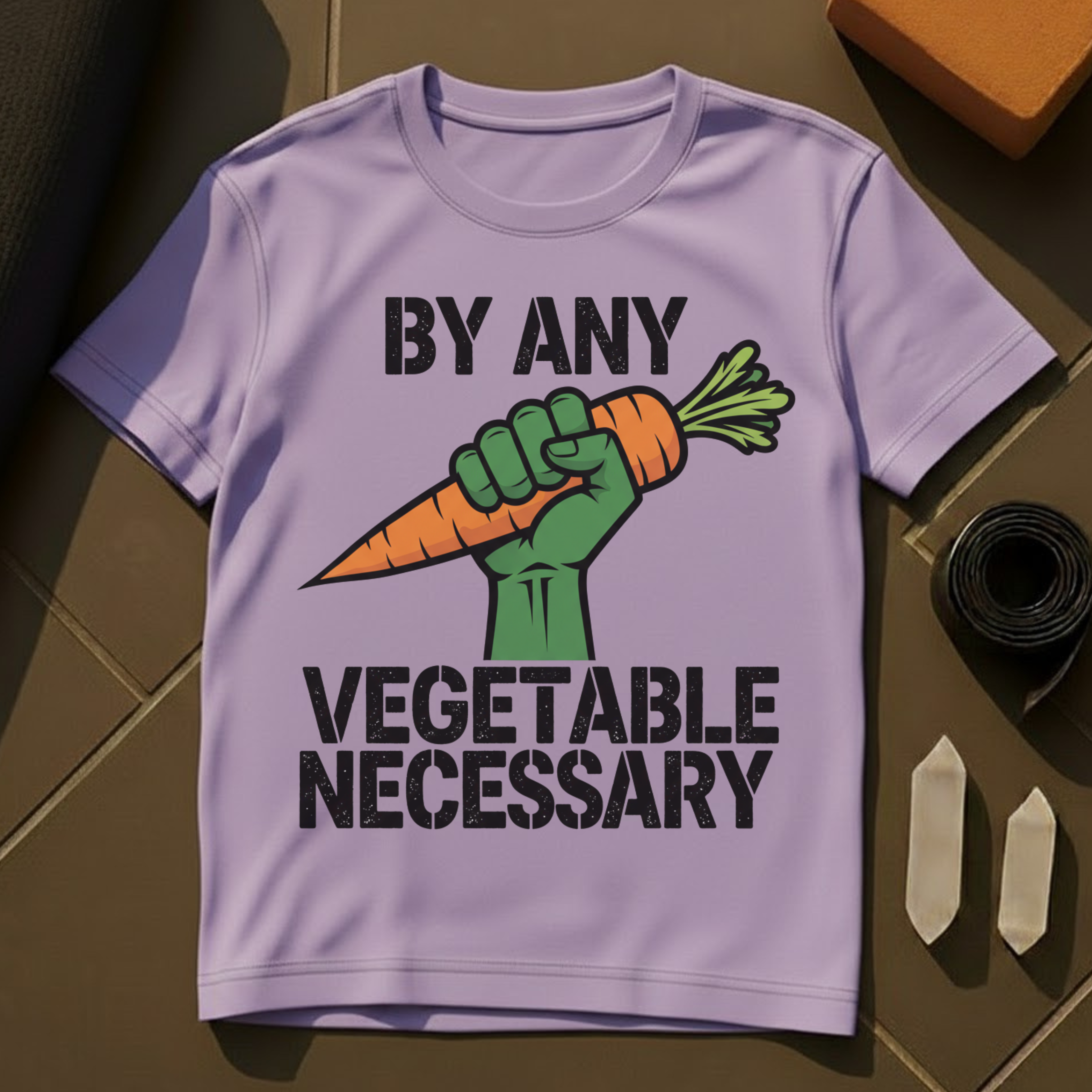 By Any Vegetable Necessary T-Shirt | Plant-Based Humor Vegan Cotton Tee