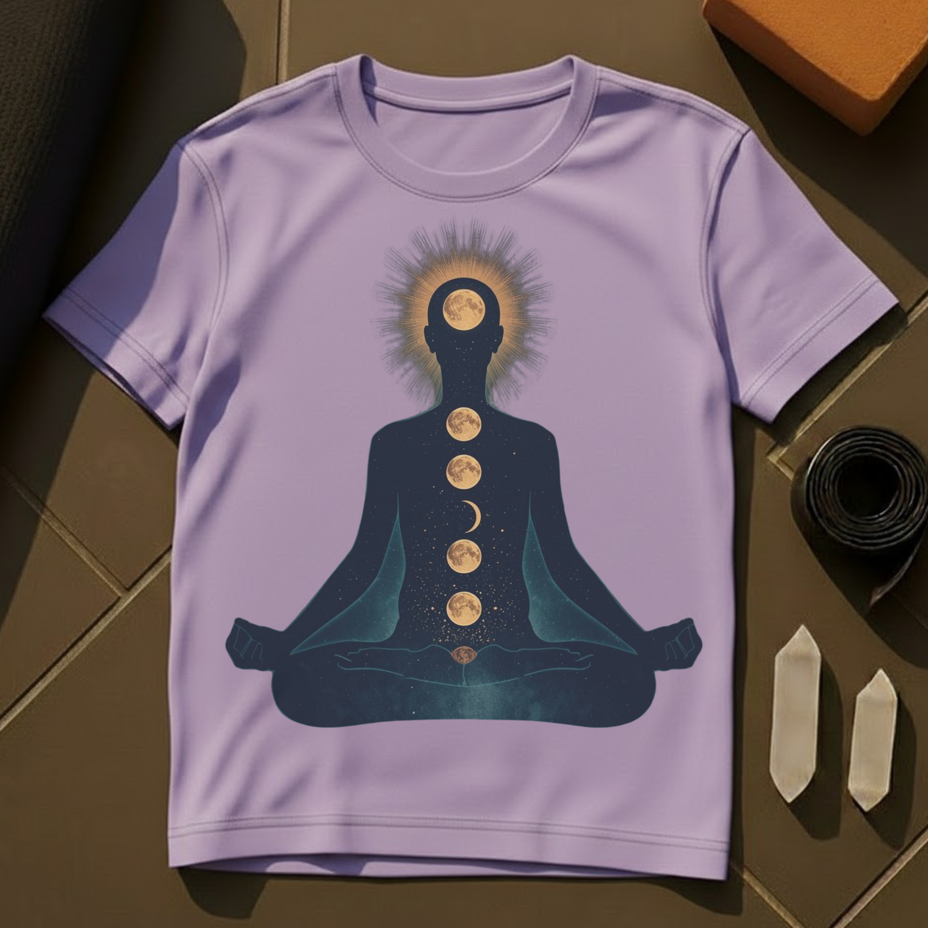 Moon Chakras T-Shirt | Celestial Yoga & Meditation Cotton Tee