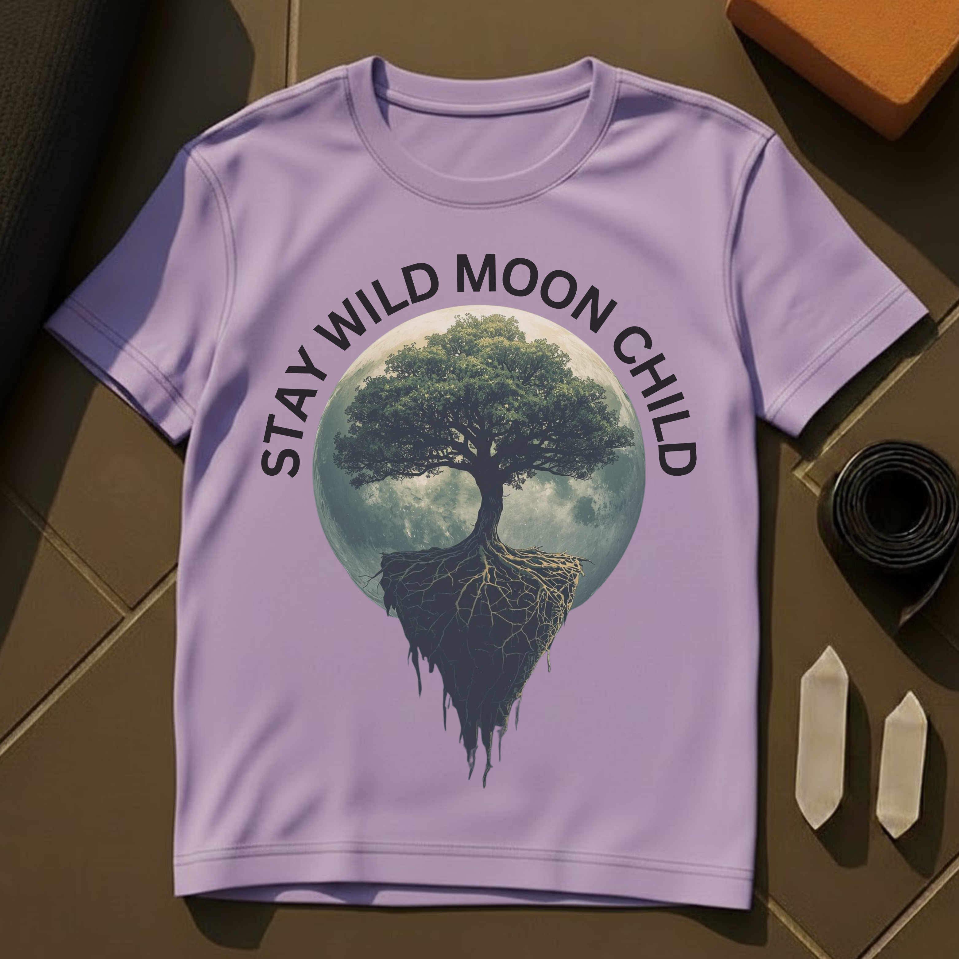 Moon Child Stay Wild T-Shirt | Cosmic Yoga & Meditation Cotton Tee