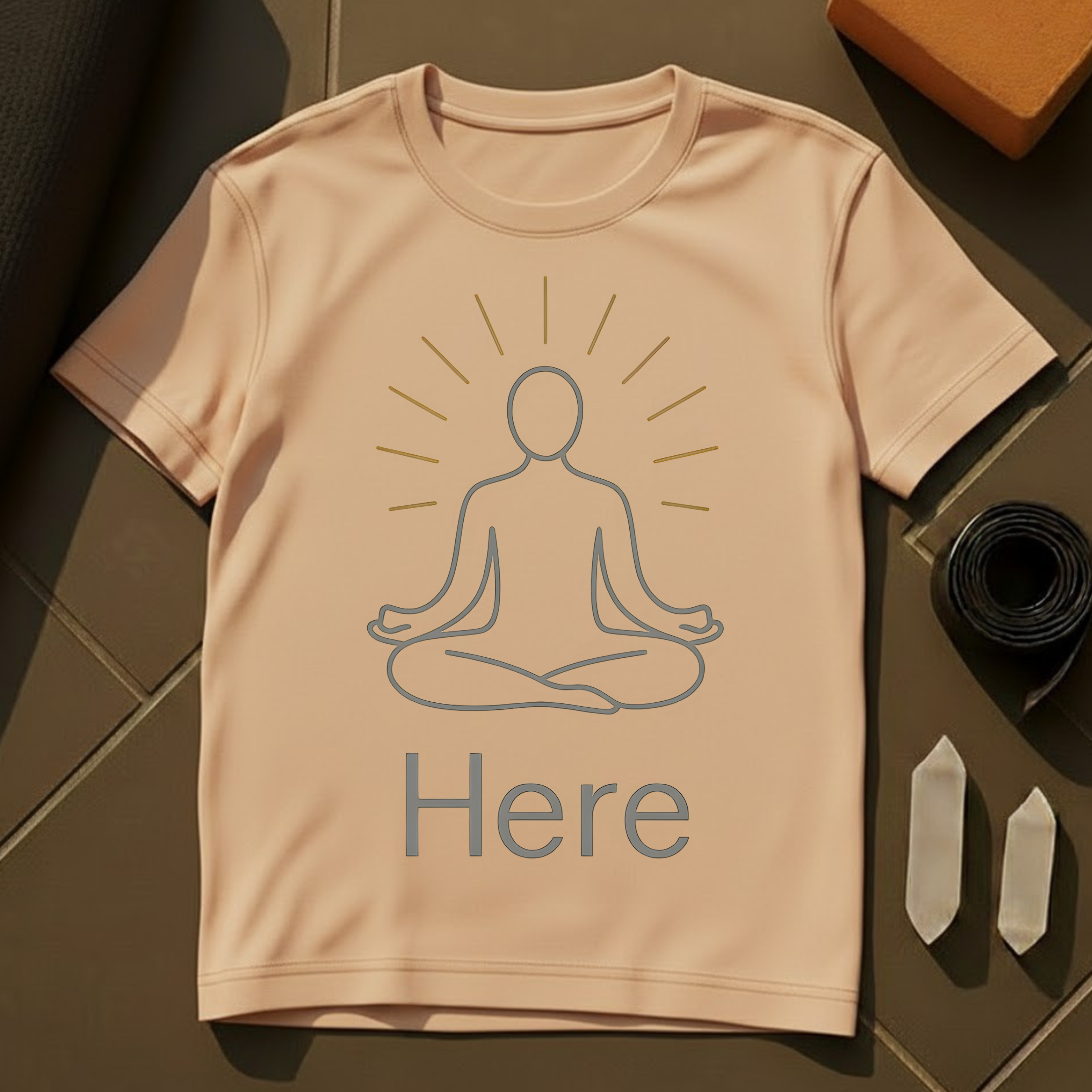 Here Meditating T-Shirt | Present Moment Mindfulness Cotton Tee