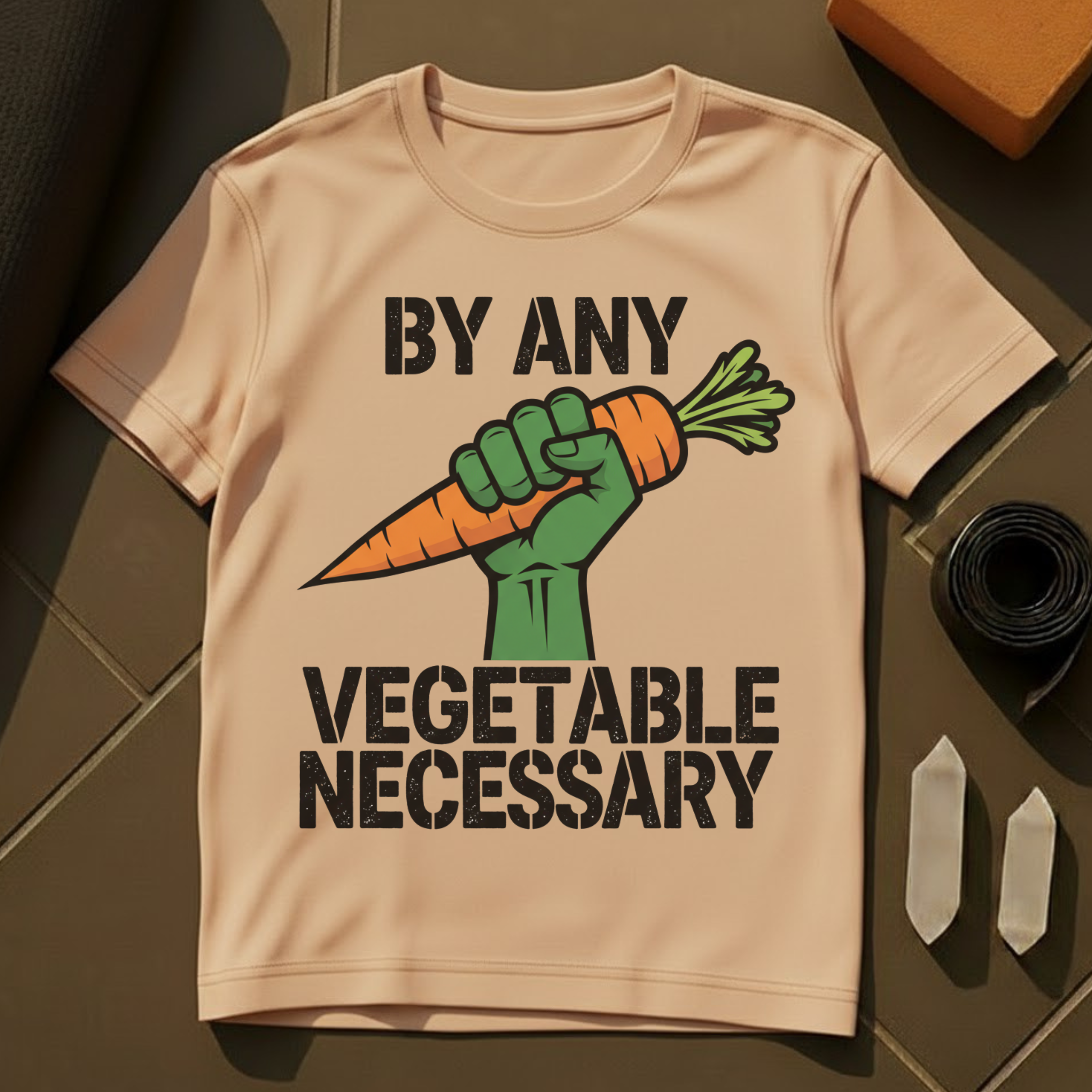 By Any Vegetable Necessary T-Shirt | Plant-Based Humor Vegan Cotton Tee
