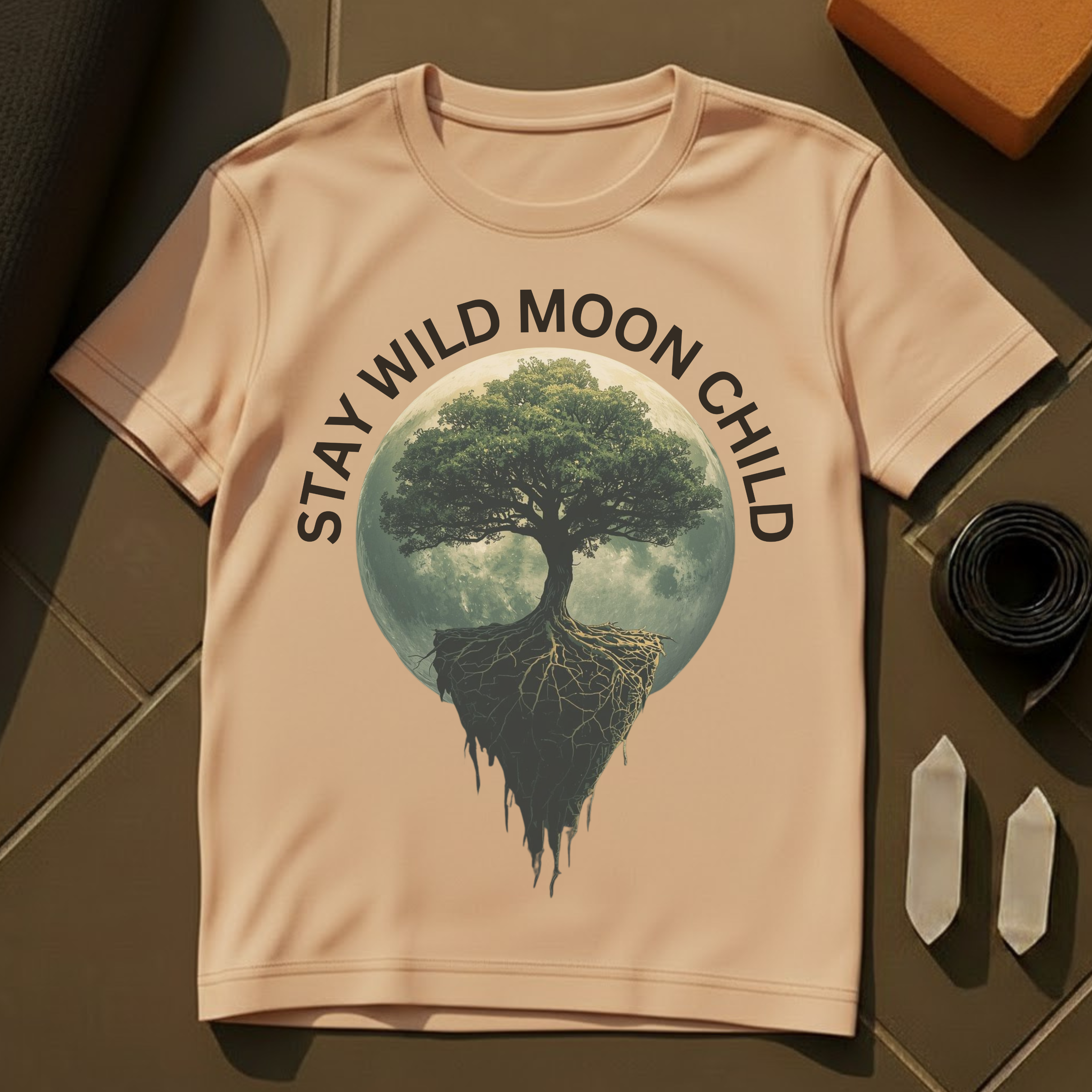 Moon Child Stay Wild T-Shirt | Cosmic Yoga & Meditation Cotton Tee