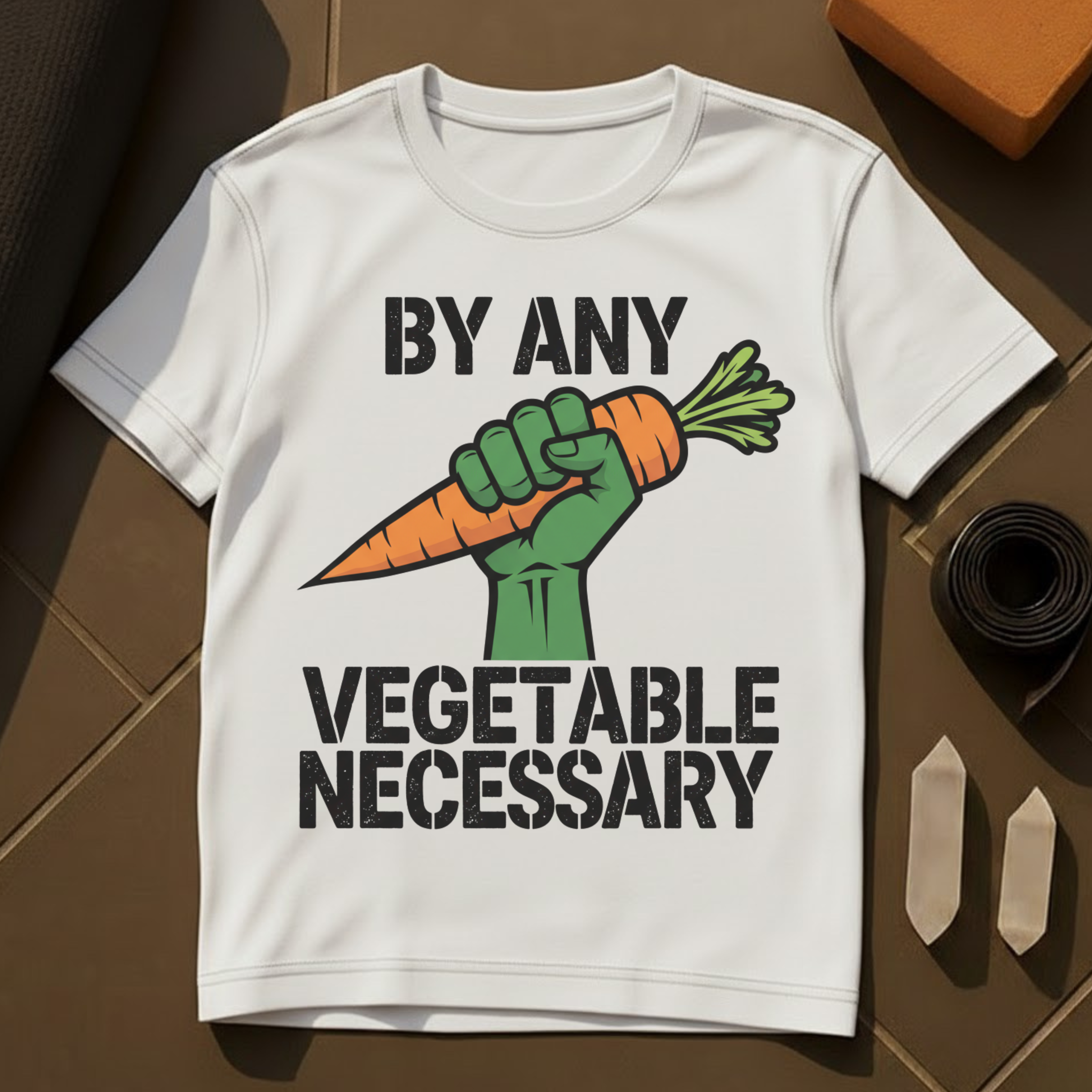 By Any Vegetable Necessary T-Shirt | Plant-Based Humor Vegan Cotton Tee