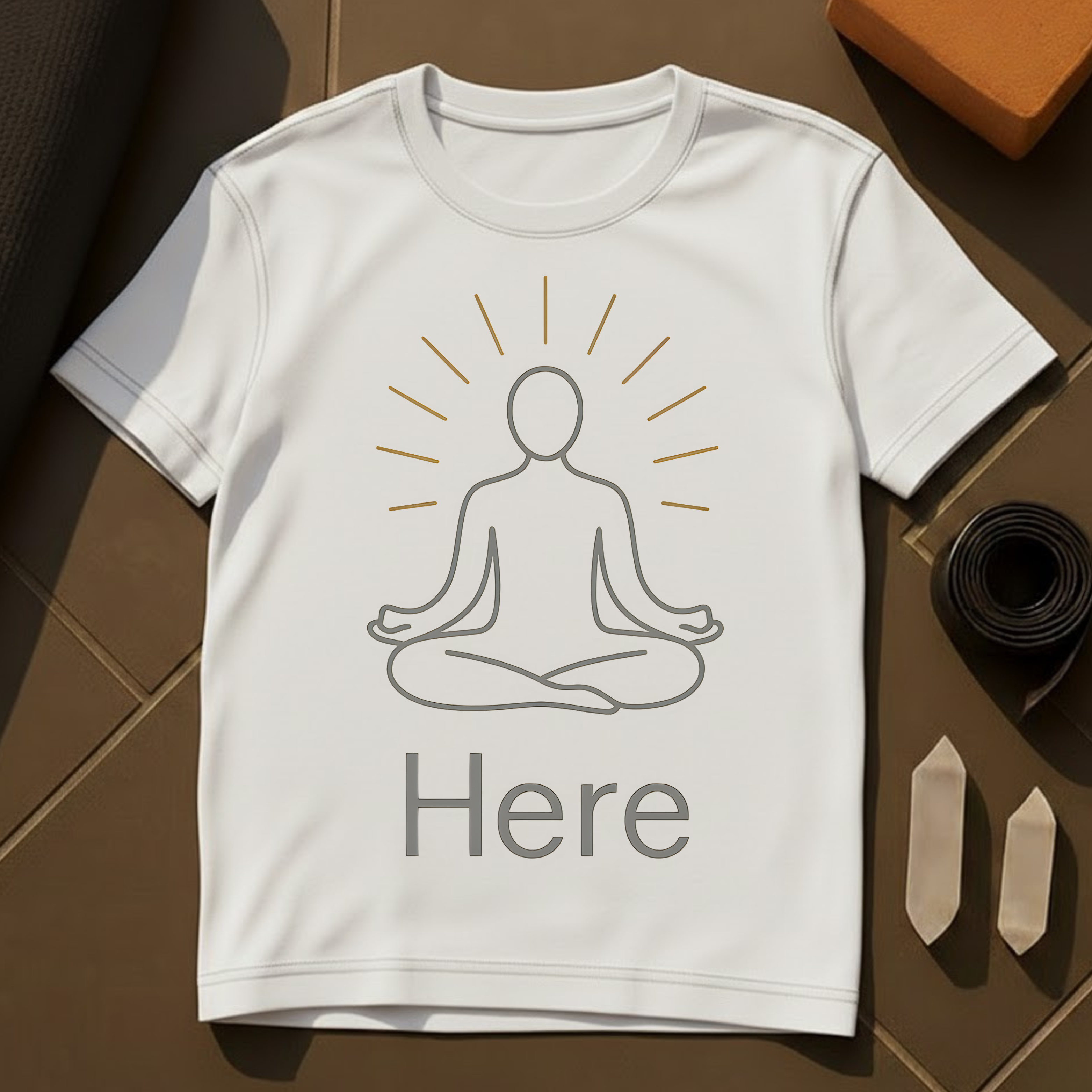 Here Meditating T-Shirt | Present Moment Mindfulness Cotton Tee