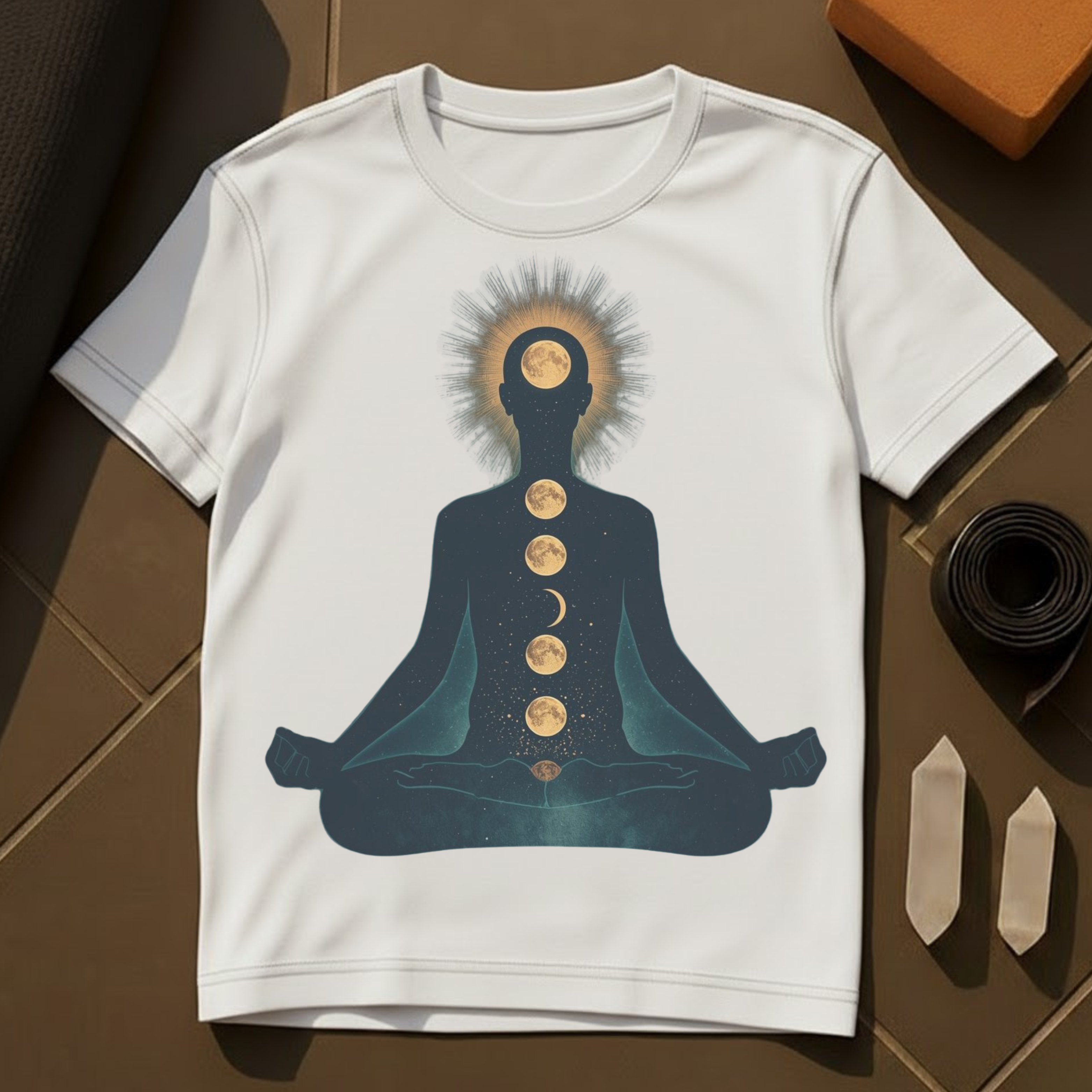 Moon Chakras T-Shirt | Celestial Yoga & Meditation Cotton Tee