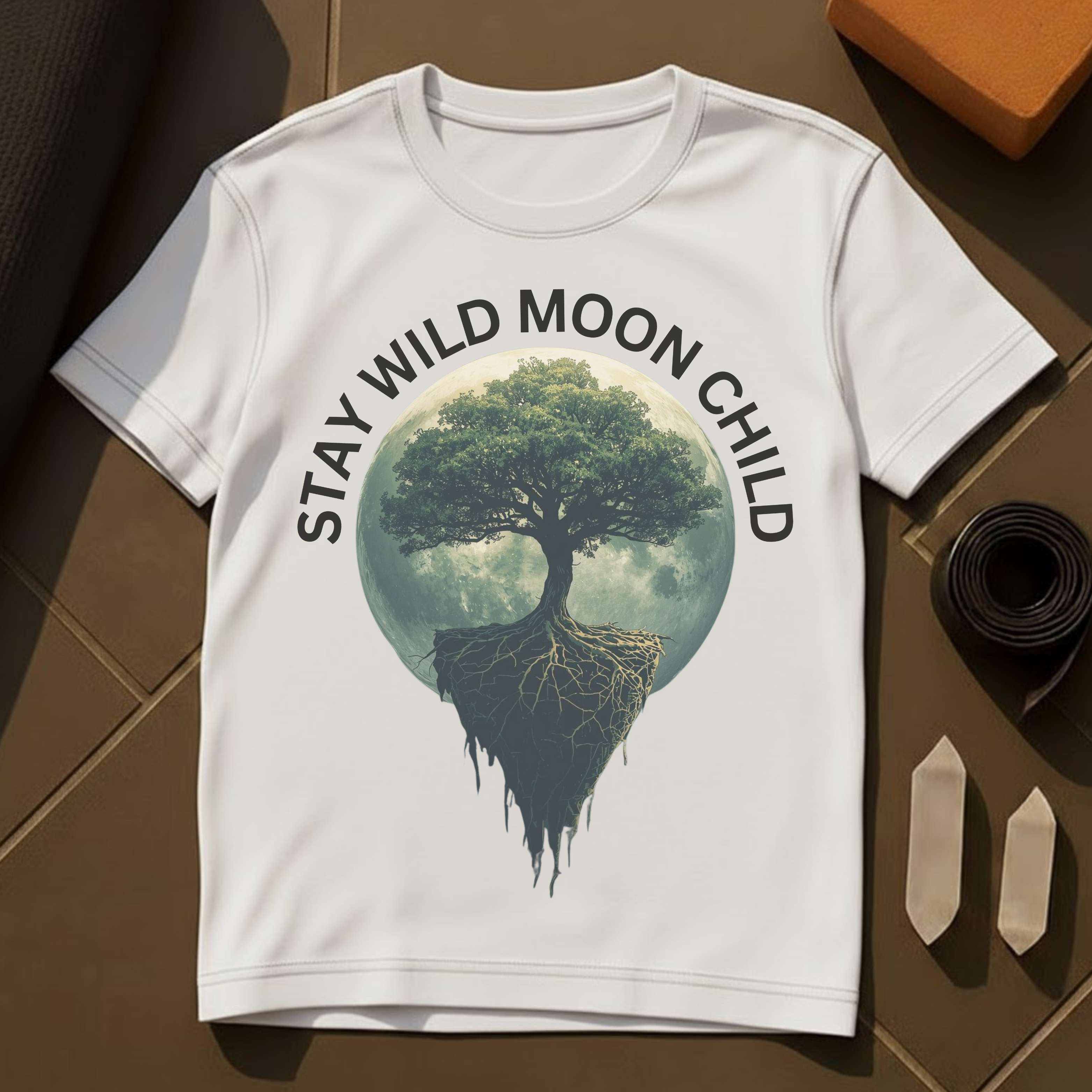 Moon Child Stay Wild T-Shirt | Cosmic Yoga & Meditation Cotton Tee
